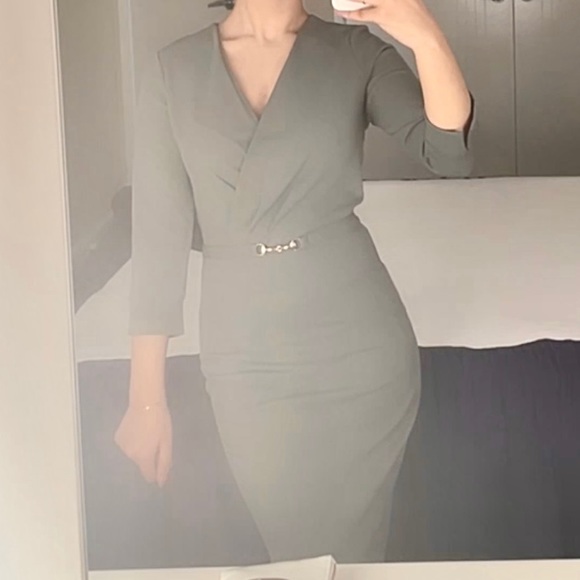 khaki midi dress - Picture 2 of 2